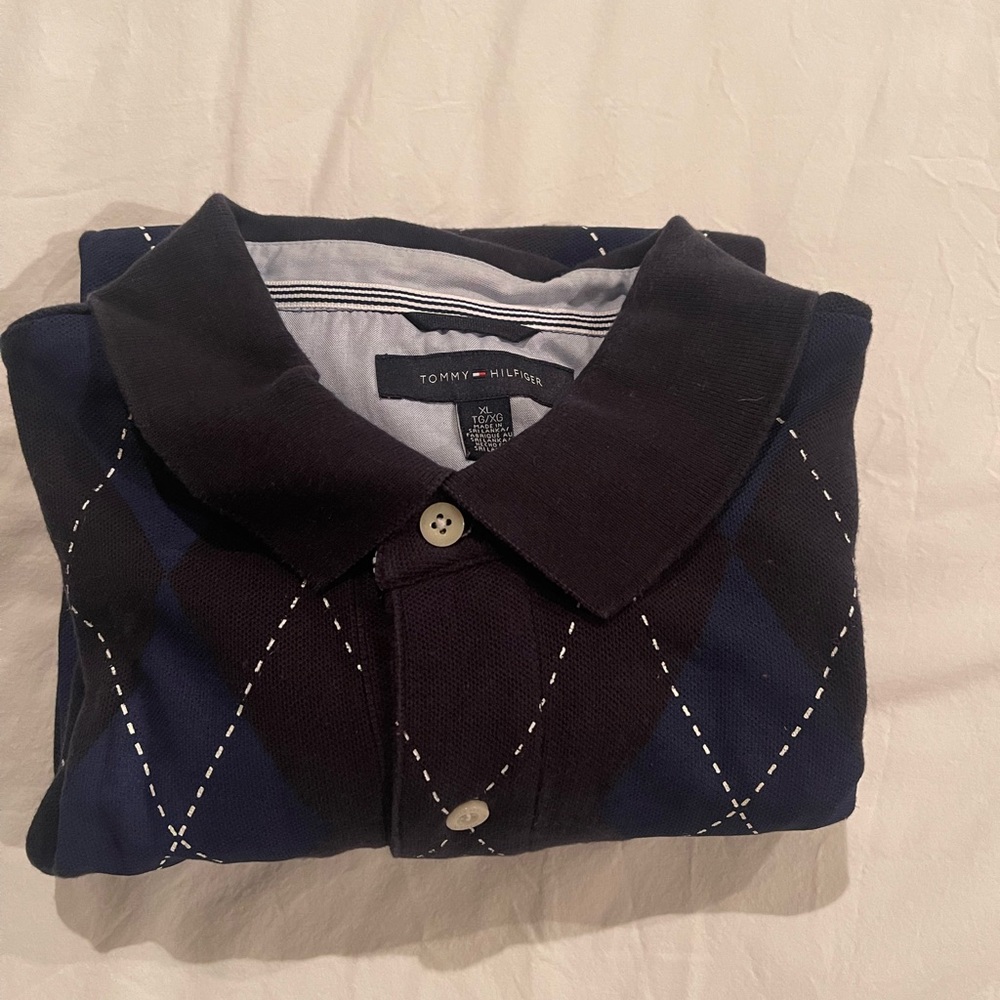 Tommy Hilfiger Men's Blue and White Argyle Shirt